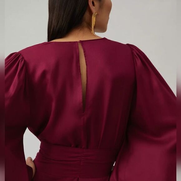 Farm Rio X Anthropologie Bell Sleeve Romper In Plum Size Small NWT - Picture 4 of 9